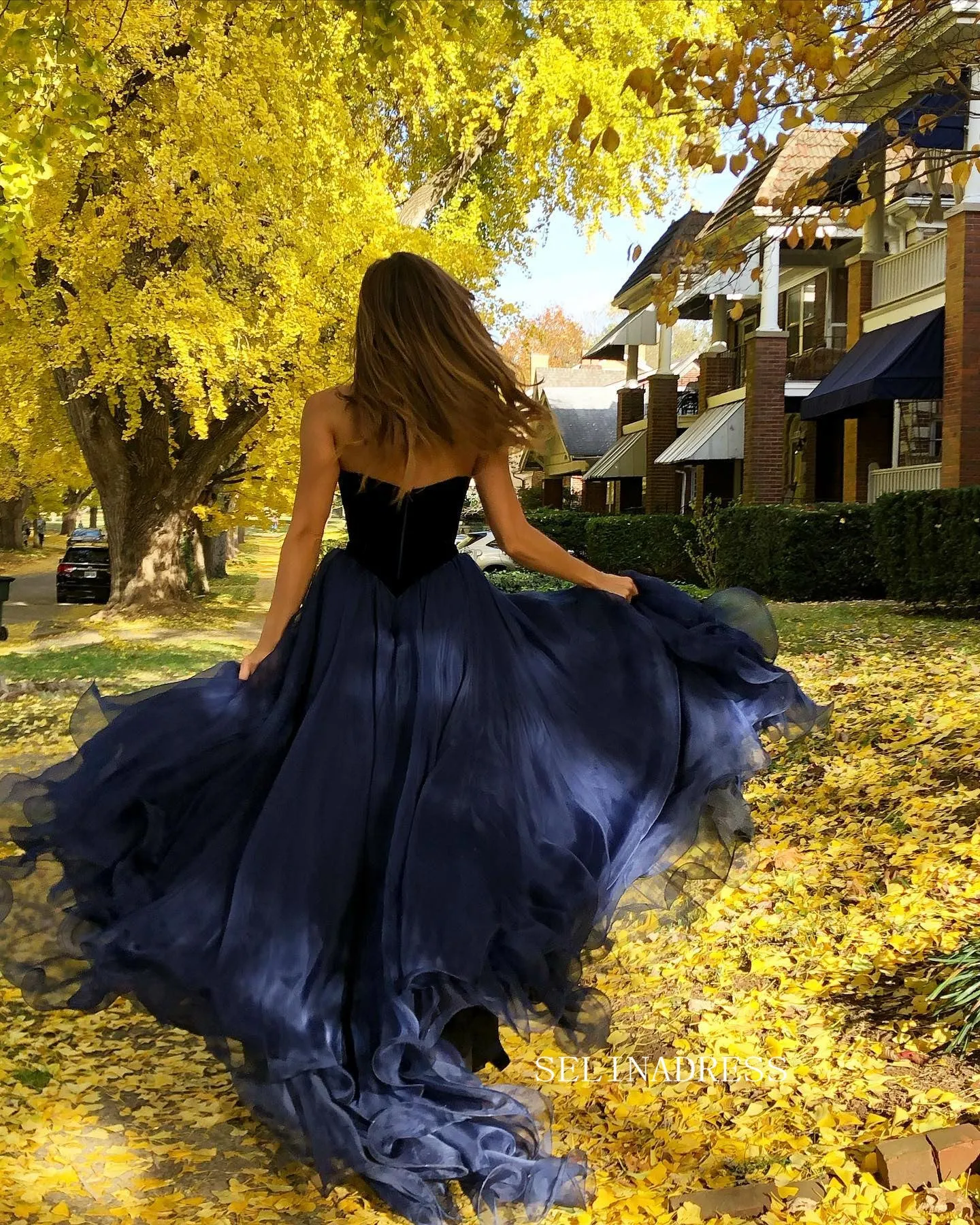 A-line Strapless V neck Prom Dress Elegant Dark Navy Evening Dress Party Dress #JKP016