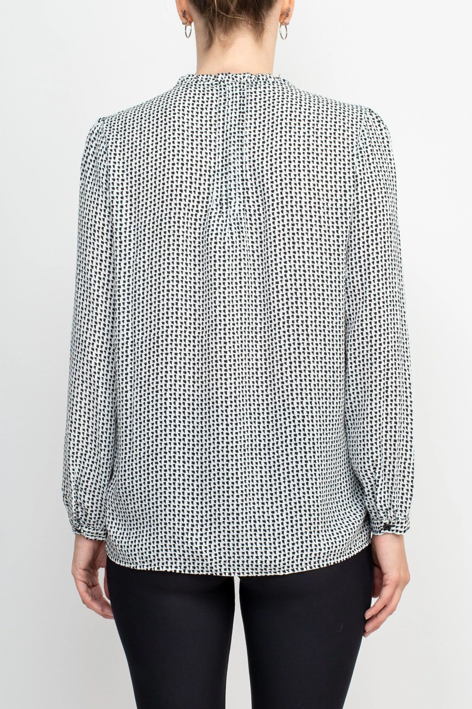 Adrianna Papell Crew Neck Long Sleeves Button Detail Woven Top