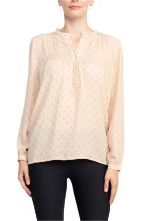 Adrianna Papell Crew Neck Long Sleeves Button Detail Woven Top