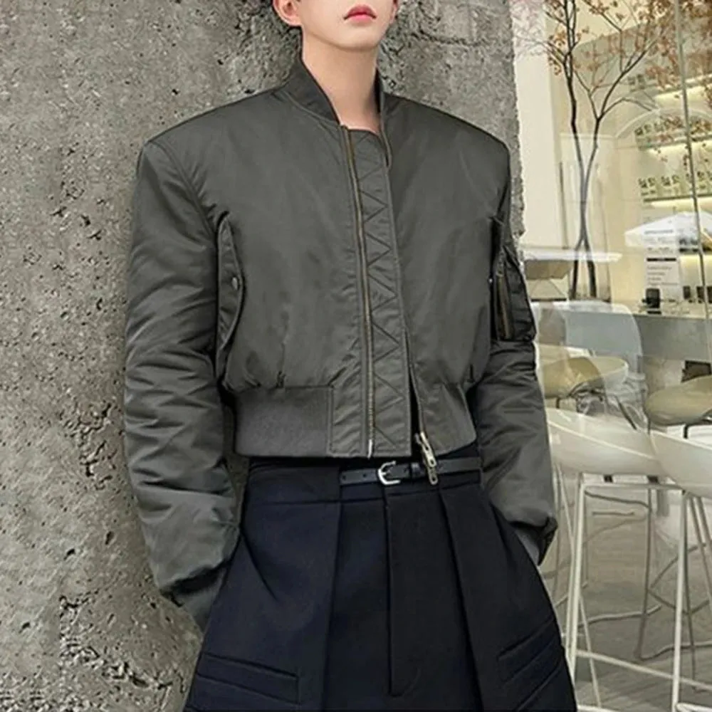 Aidase Mens Autumn Winter Casual Solid Color Thickened Pocket Short Jacket Genderless Korean Style Retro Trend Biker Jacket Unisex