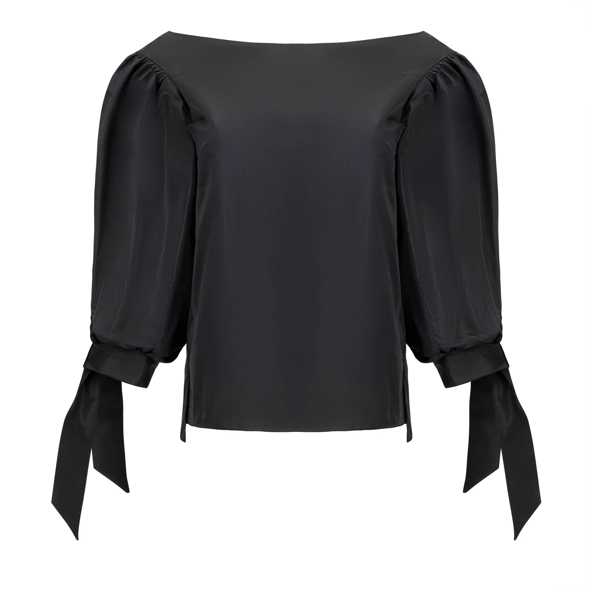 Alex Boat Neck Taffeta Puff Sleeve Blouse - Black