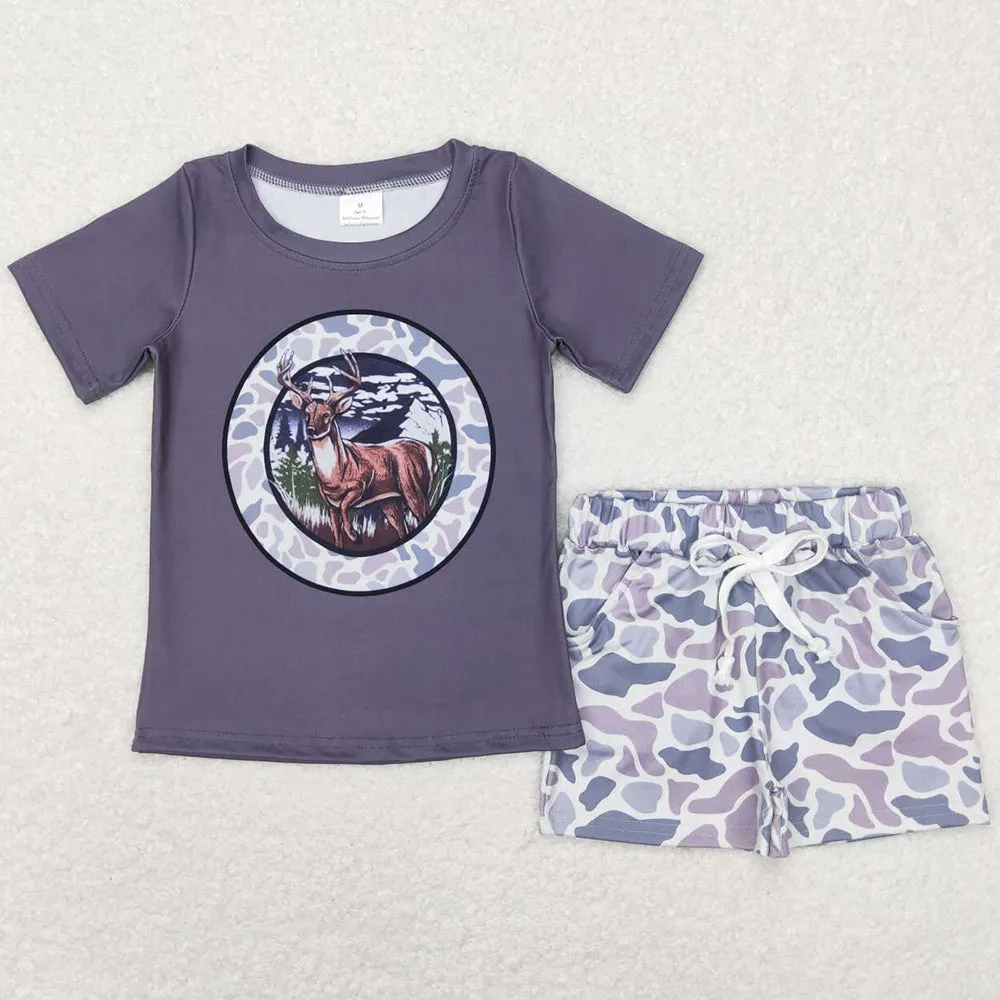 Baby Boys Clothes Deer Tops Grey Camo Shorts Sets BSSO0324