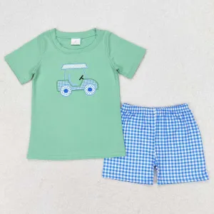 Baby Boys Clothes Golf Short Sleeve Shirt Blue Checkered Shorts Sets BSSO0692