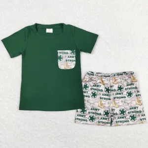 Baby Boys Clothes Green Army Camo Tee Shirt Top Shorts Sets BSSO0701