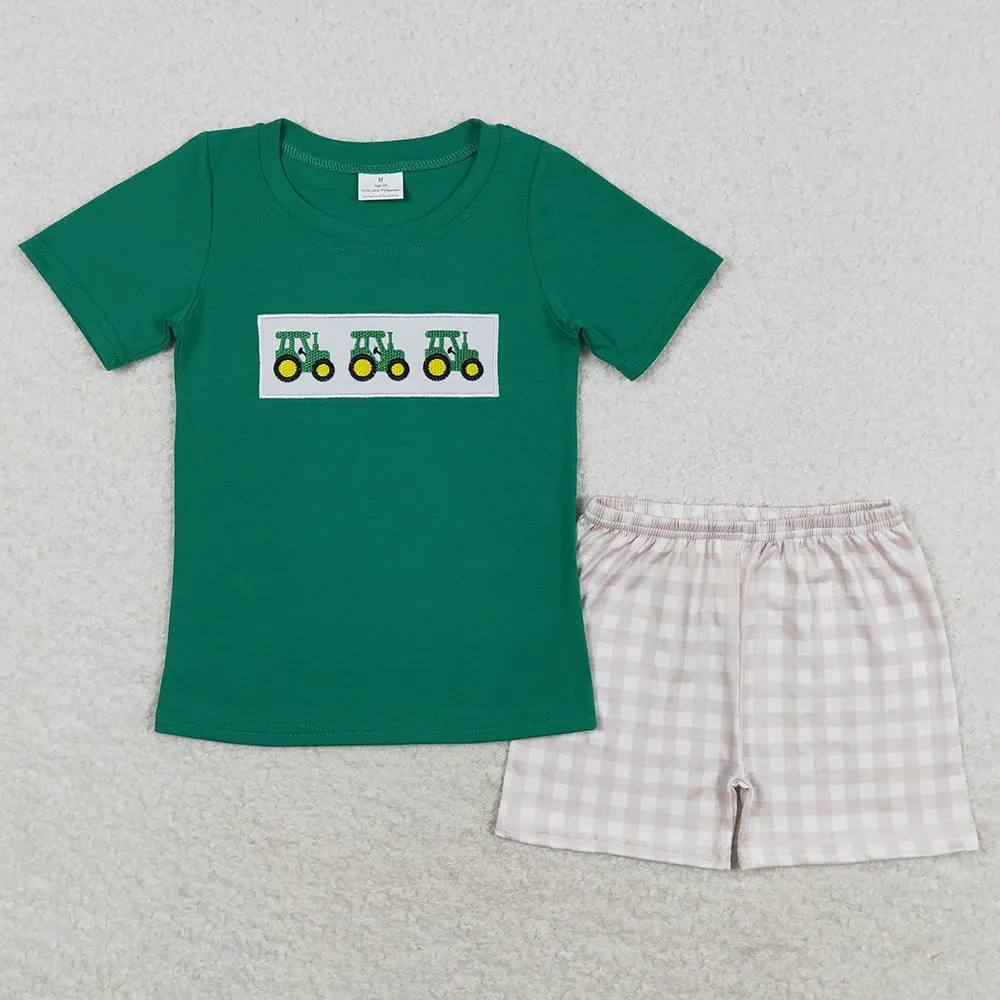 Baby Boys Clothes Green Tractors Shirt Summer Shorts Sets BSSO0809