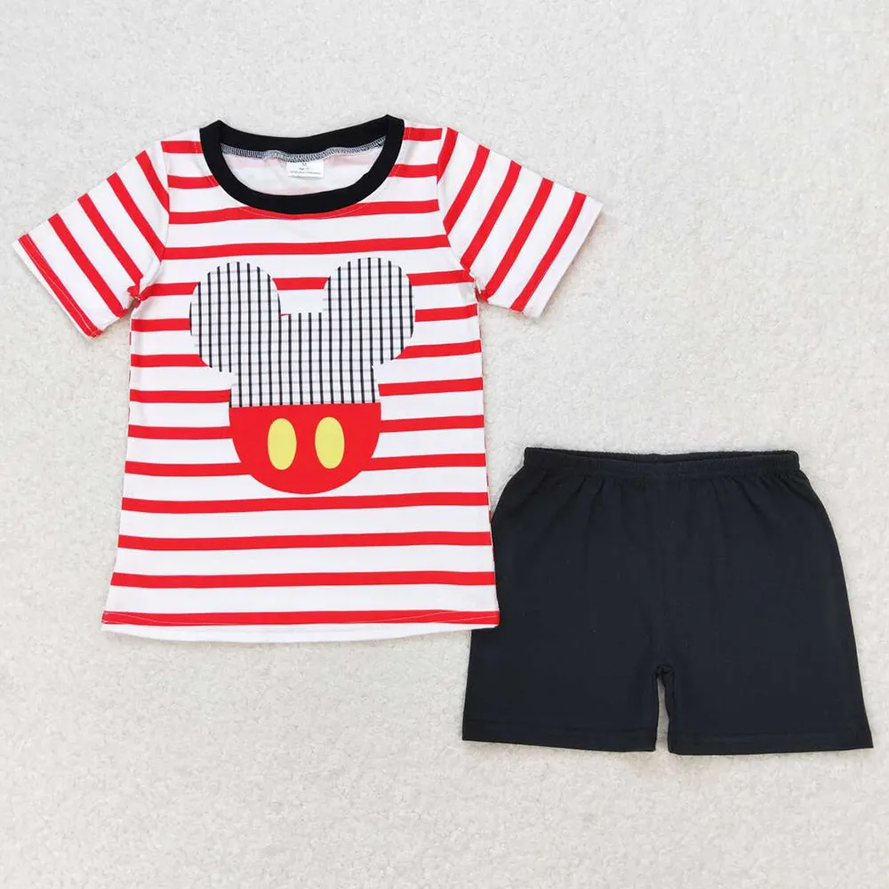 Baby Boys Clothes Red Stripes Cartoon Shirt Top Shorts Sets BSSO0801