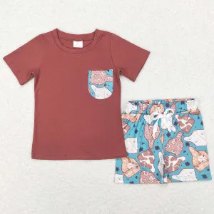 Baby Boys Clothes Western Cow Pocket Top Shorts Sets BSSO0348