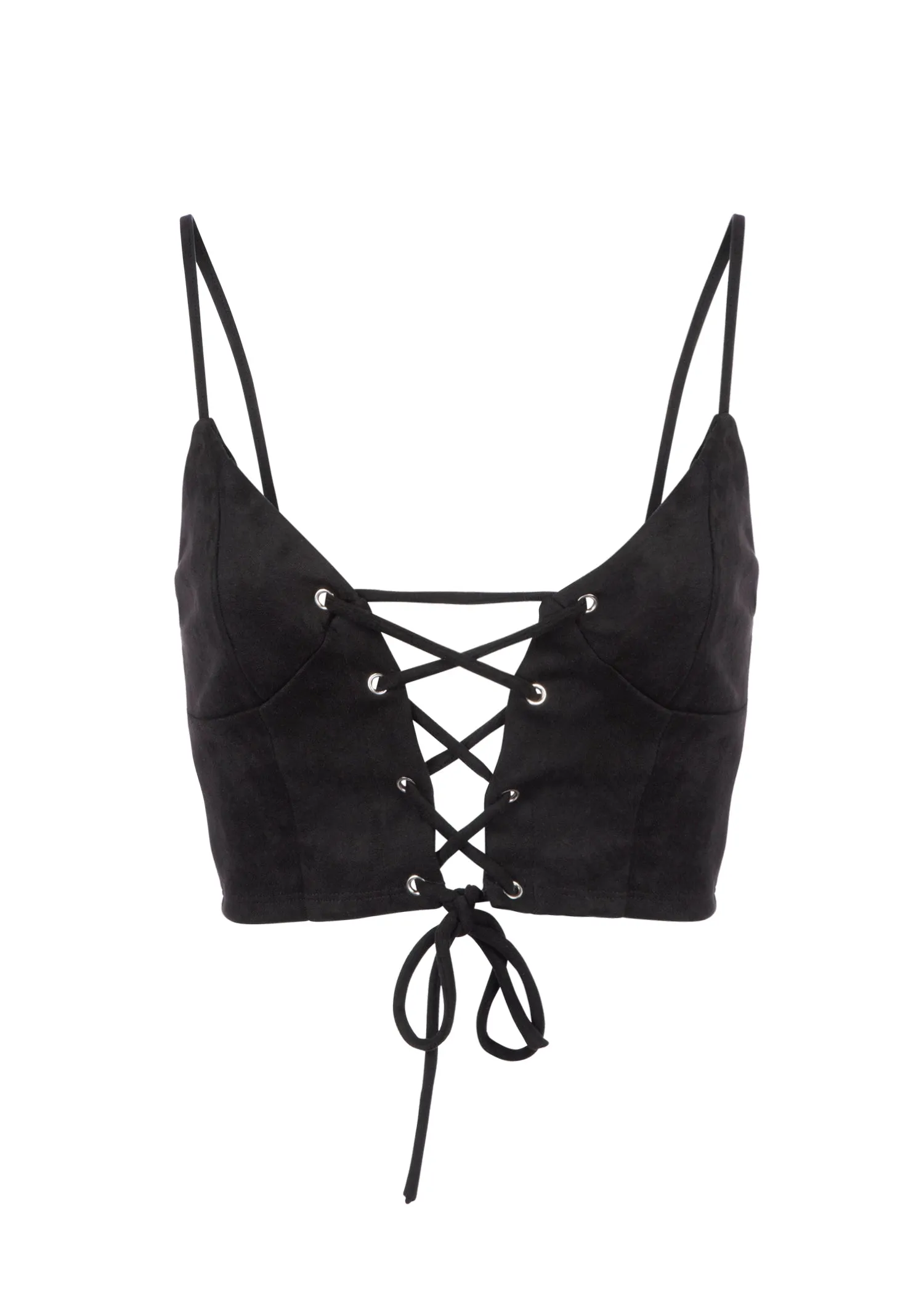 Black Faux Suede Lace Up Crop Top