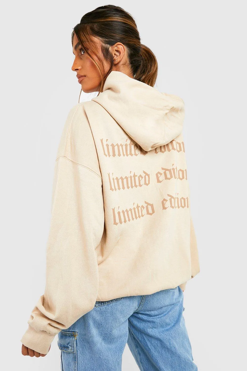 Boohoo Limited Edition Vine Oversized Hoodie, Sand