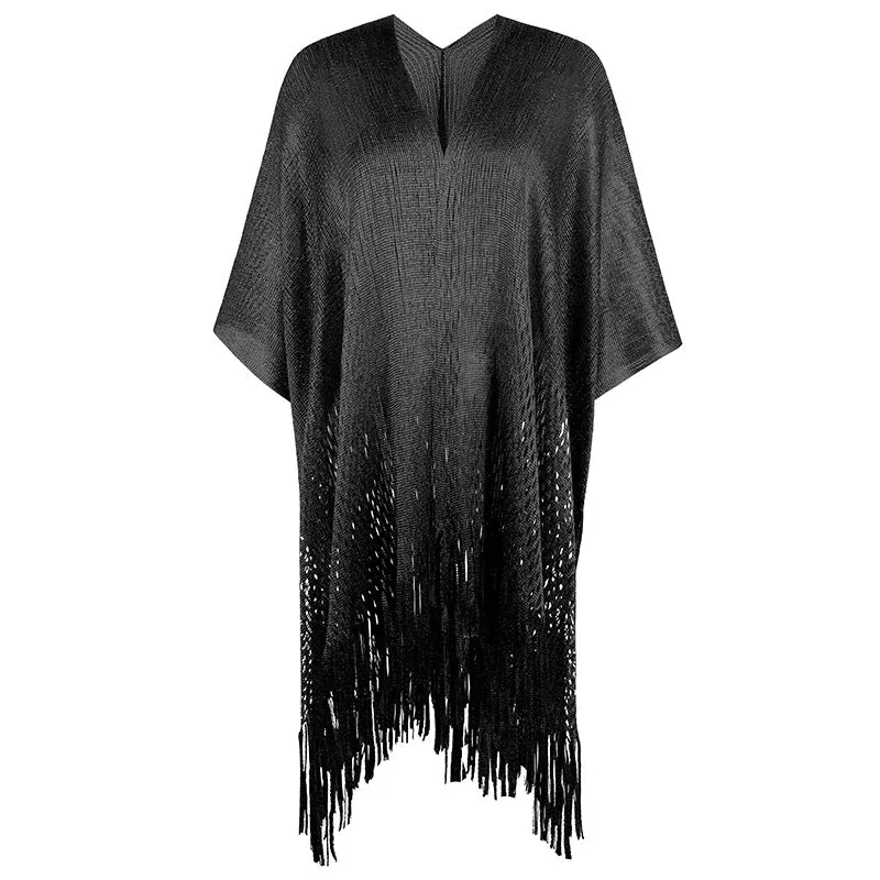 Casual Hollow Fringe Cardigan Solid Color Loose Wholesale Shawl