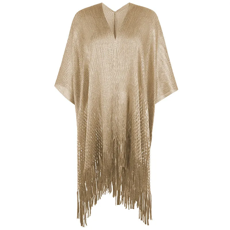 Casual Hollow Fringe Cardigan Solid Color Loose Wholesale Shawl