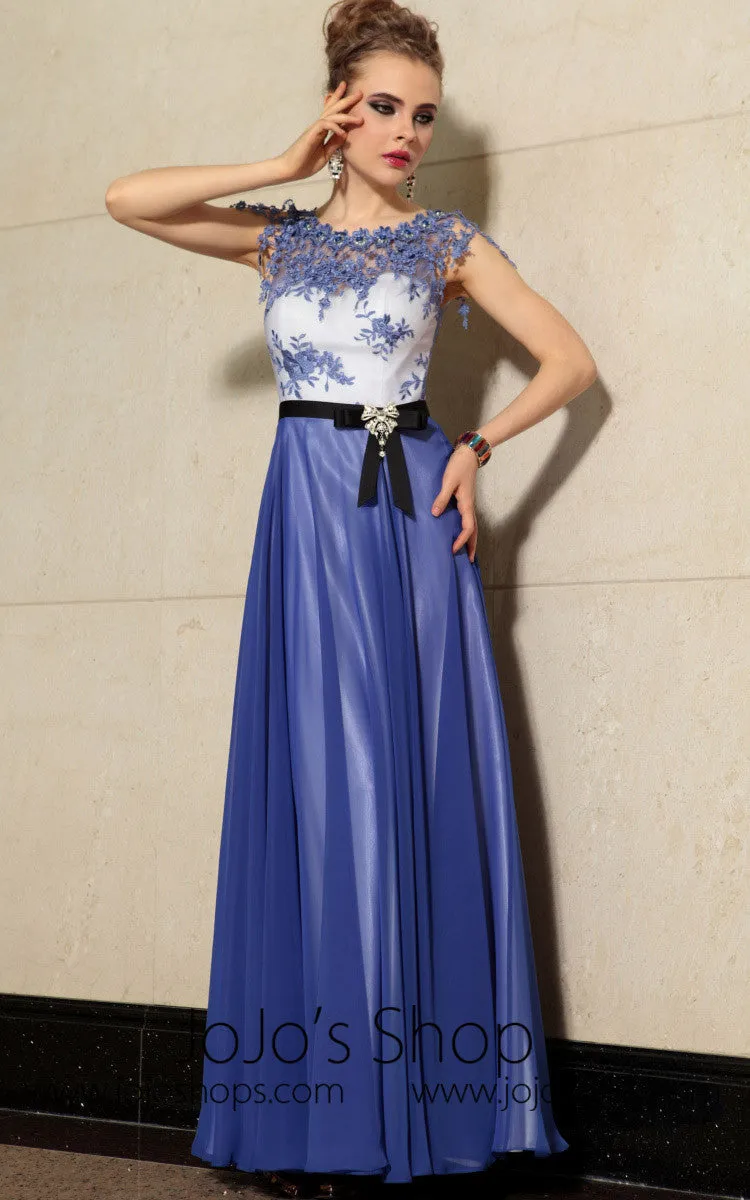 Copy of Elegant Blue Floral Jeweled Neck Formal Prom Evening Cocktail Dress DQ830889