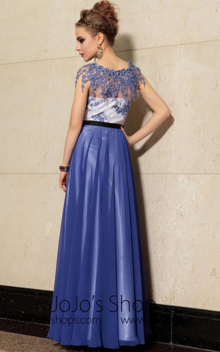 Copy of Elegant Blue Floral Jeweled Neck Formal Prom Evening Cocktail Dress DQ830889