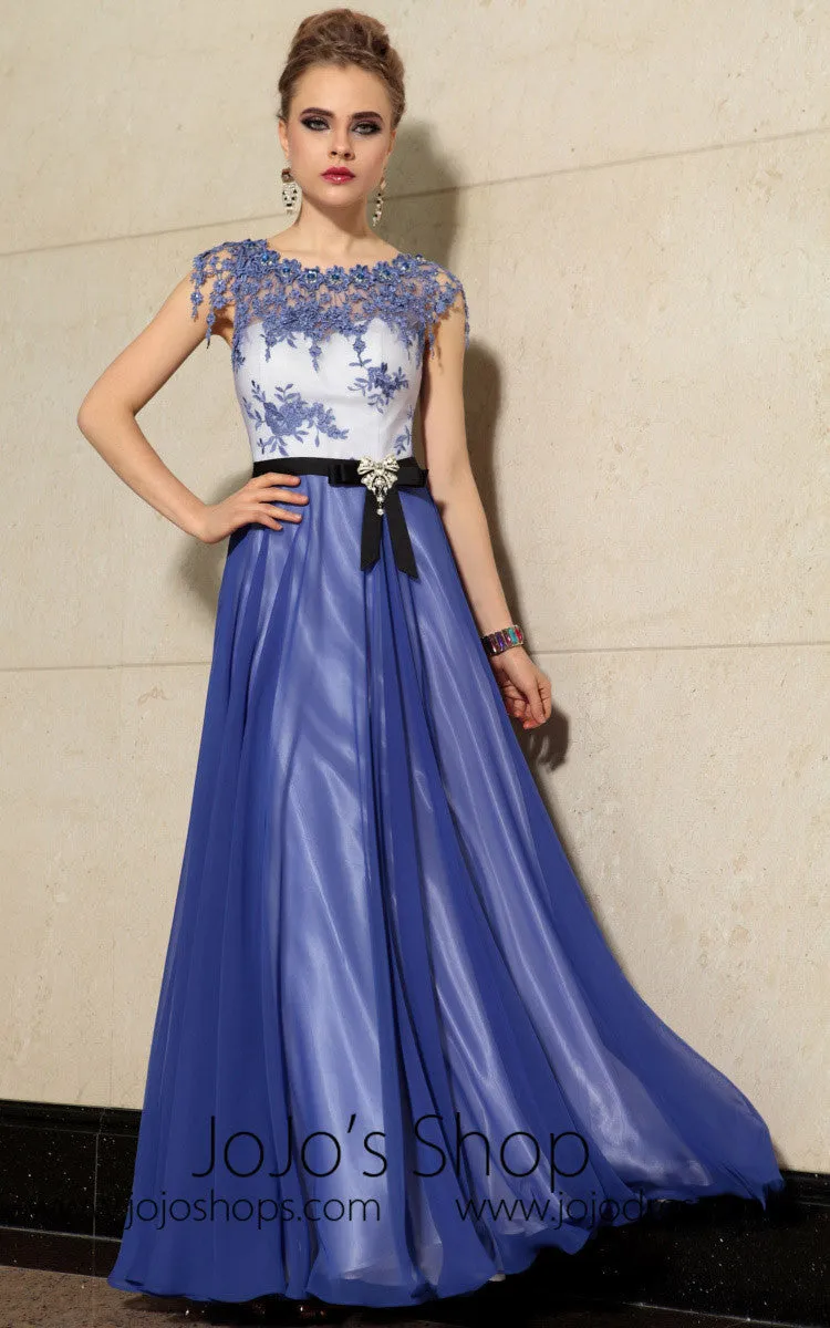 Copy of Elegant Blue Floral Jeweled Neck Formal Prom Evening Cocktail Dress DQ830889