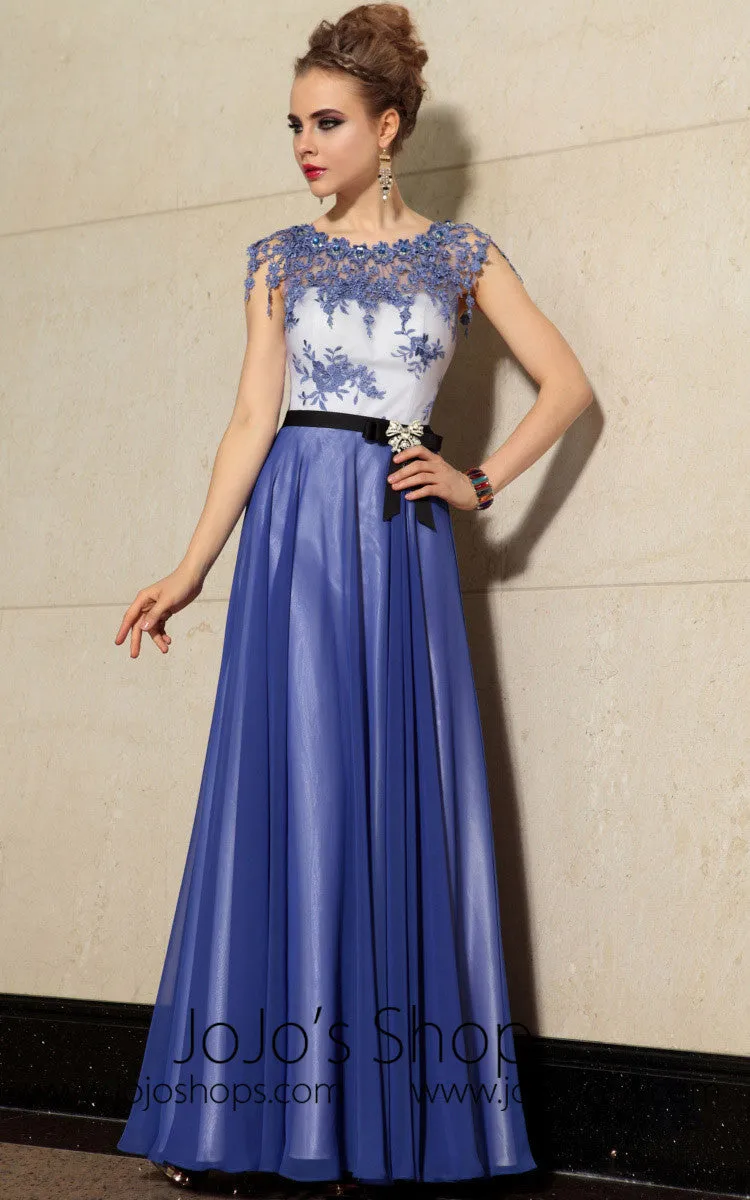 Copy of Elegant Blue Floral Jeweled Neck Formal Prom Evening Cocktail Dress DQ830889