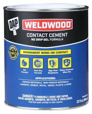 DAP 25312 Contact Cement, Gel, Strong Solvent, Tan, 1 qt, Can :EA: QUANTITY: 1