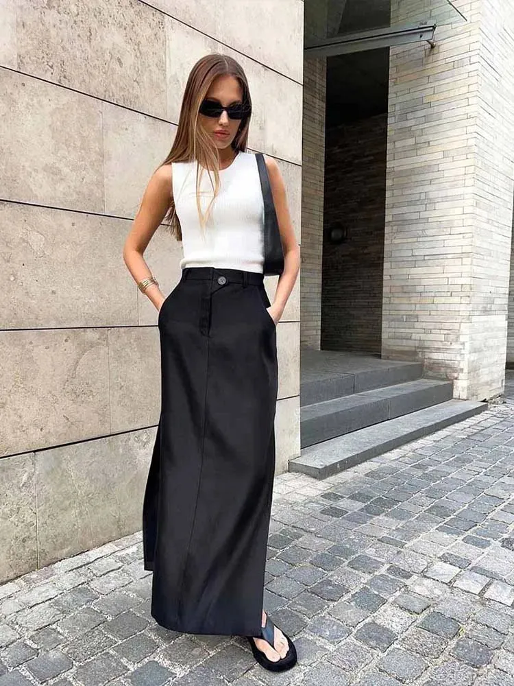 Elegant Black Ankle-Length Skirt