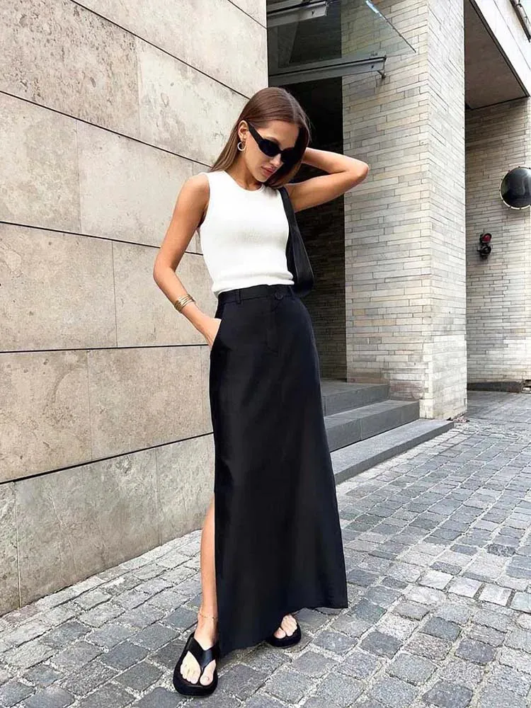 Elegant Black Ankle-Length Skirt