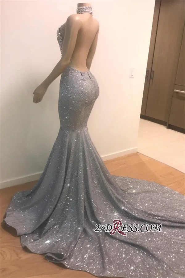 Elegant Halter Mermaid Prom Dresses | Backless Sequins Evening Gowns BC0679