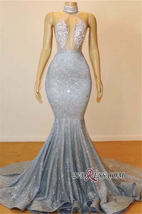 Elegant Halter Mermaid Prom Dresses | Backless Sequins Evening Gowns BC0679