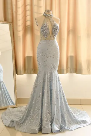 Elegant Halter Mermaid Prom Dresses | Backless Sequins Evening Gowns BC0679