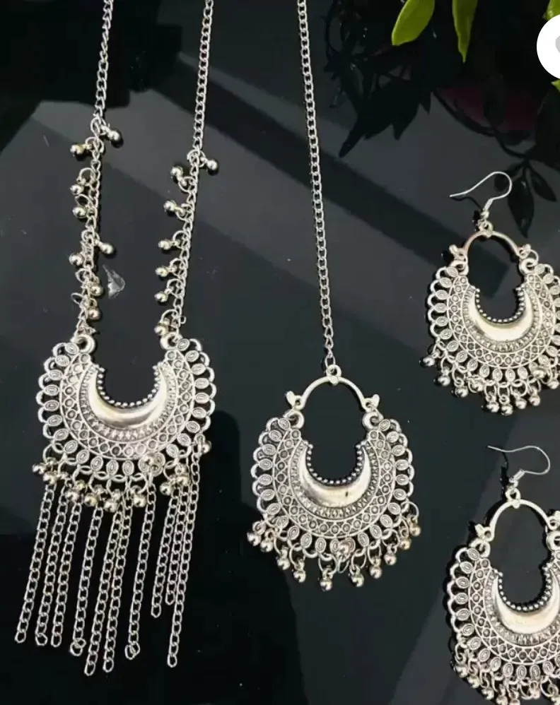 Elegant Silver Plated Oxidsed Jewellery Set (Combo of 2)