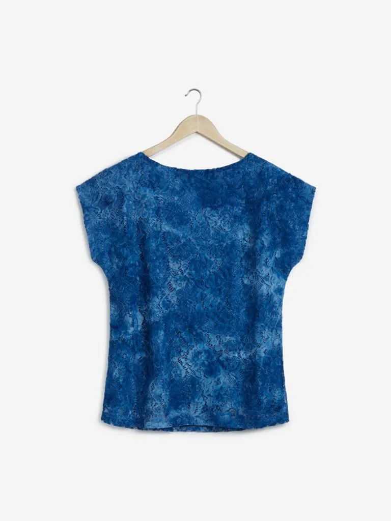 Gia Curves Dark Blue Lace Detailed Top