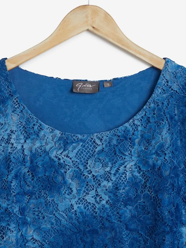 Gia Curves Dark Blue Lace Detailed Top