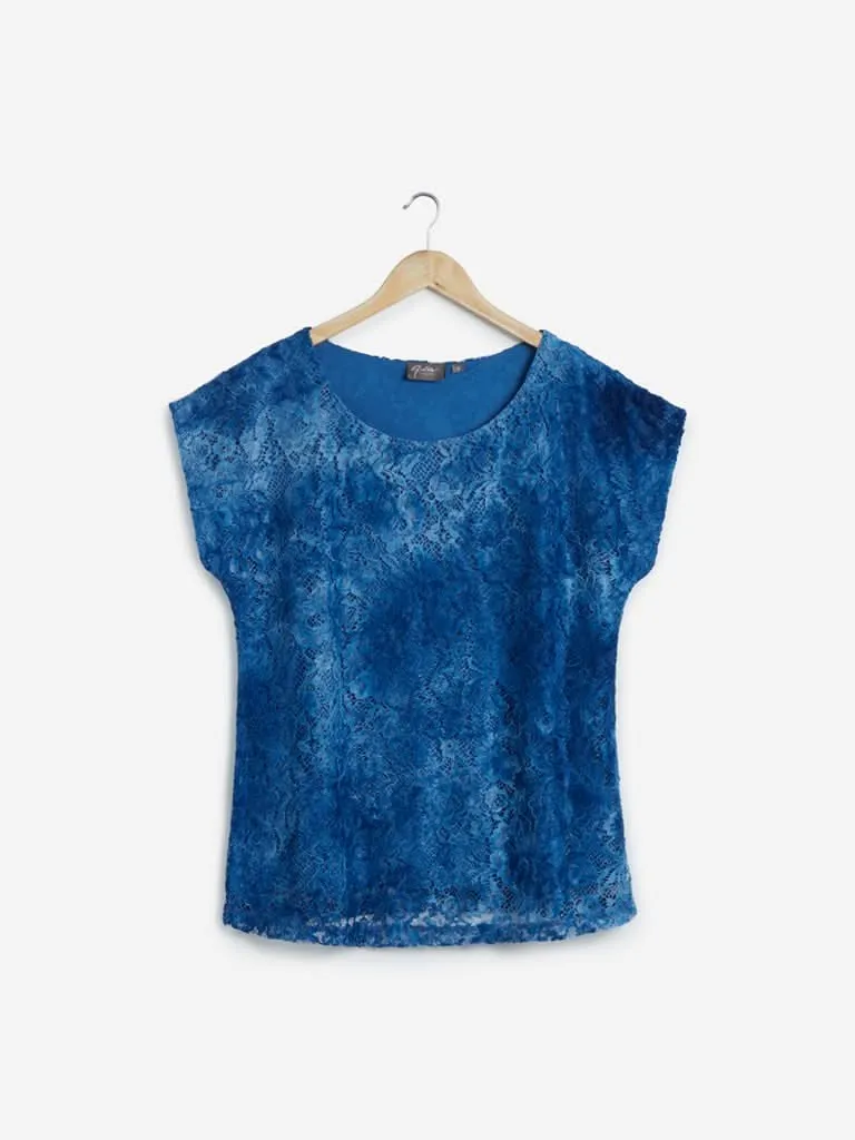 Gia Curves Dark Blue Lace Detailed Top