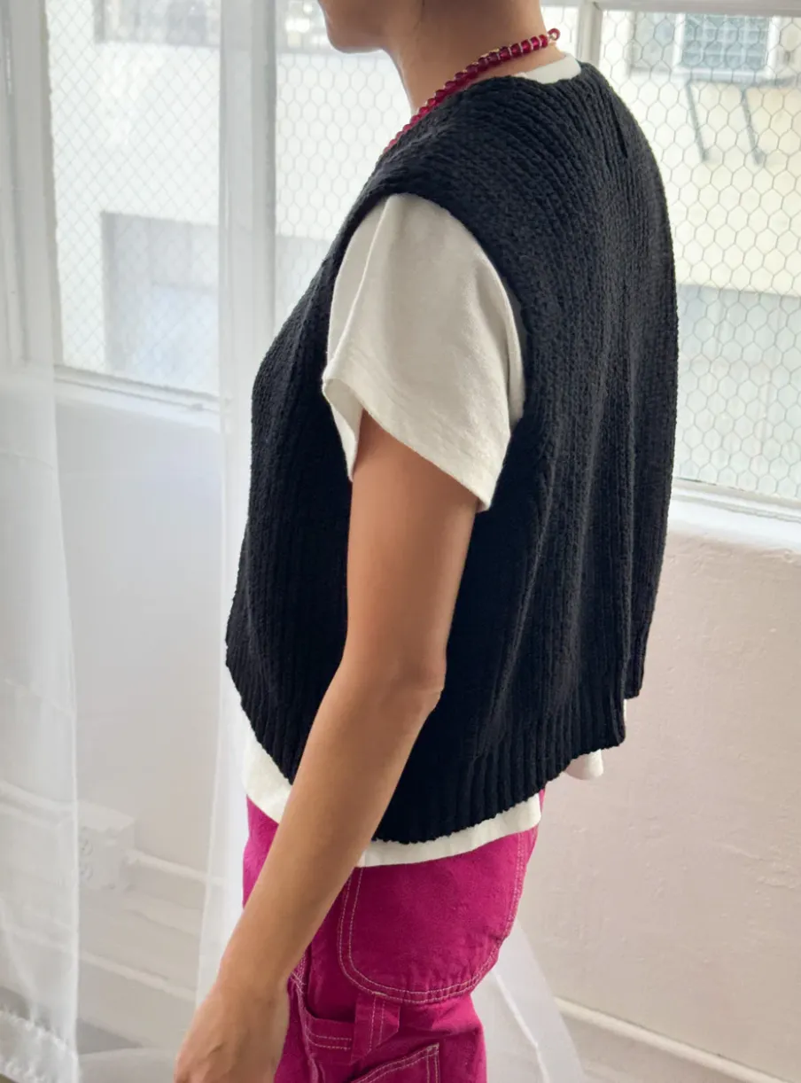 Granny Cotton Sweater Vest, Black