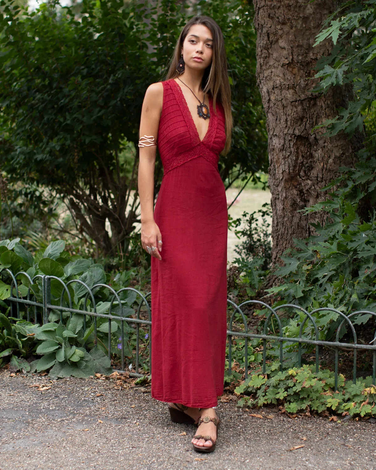 Grecian Crochet Maxi Dress Maroon