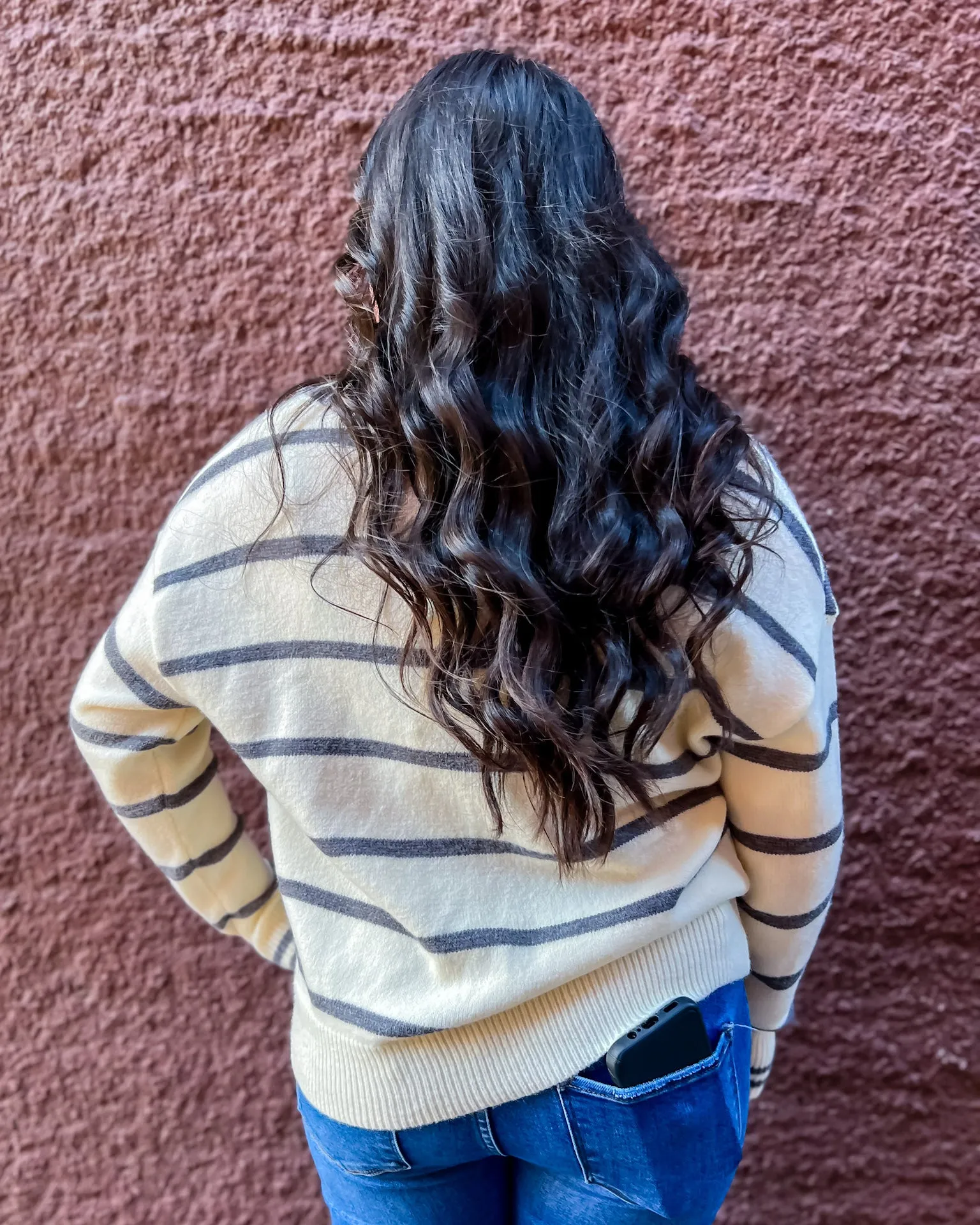 Grey/Ivory Striped Collared Sweater