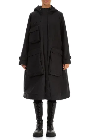 Hooded Black Cotton Coat