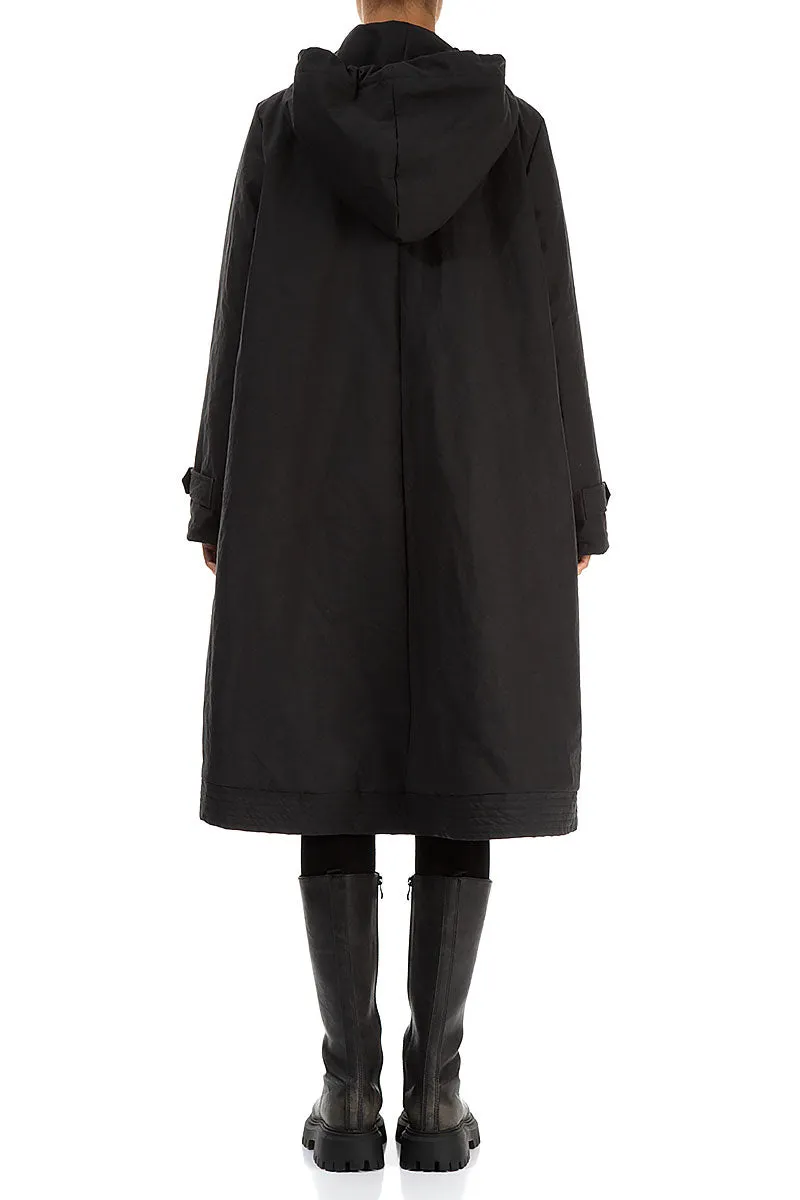 Hooded Black Cotton Coat