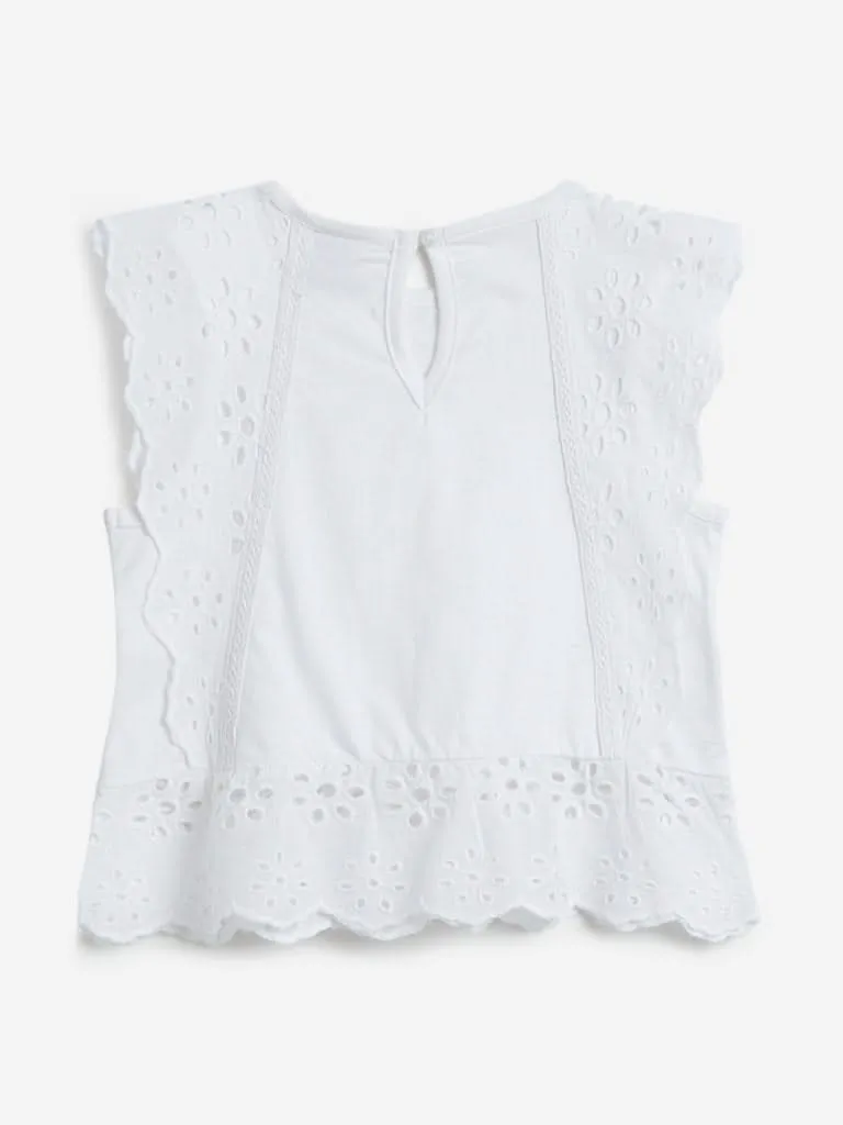 HOP Kids White Floral Cut-Out Detailed Top