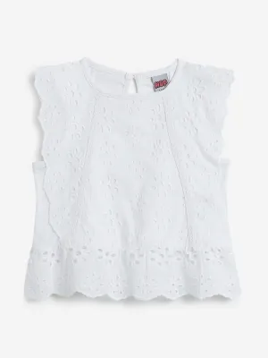 HOP Kids White Floral Cut-Out Detailed Top