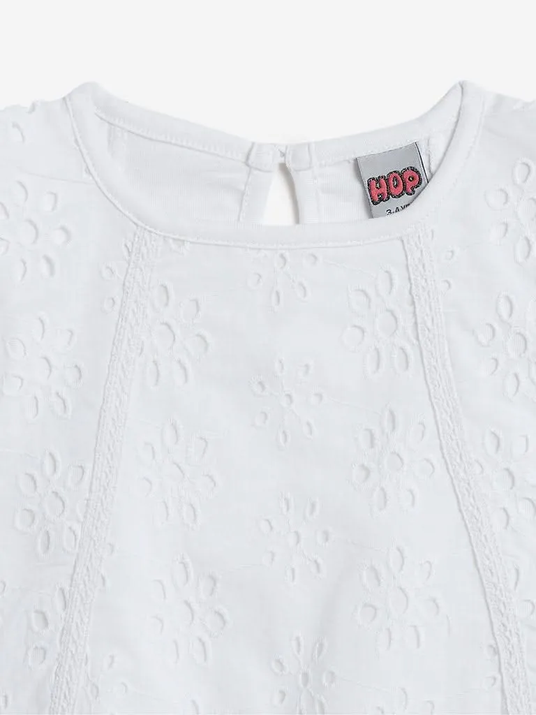 HOP Kids White Floral Cut-Out Detailed Top