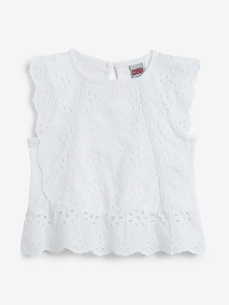 HOP Kids White Floral Cut-Out Detailed Top