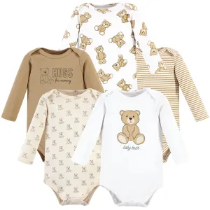 Hudson Baby Cotton Long-Sleeve Bodysuits, Teddy Bears 5-Pack