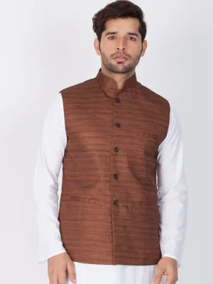 Jashvi Men's Brown Cotton Blend Ethnic Jacket