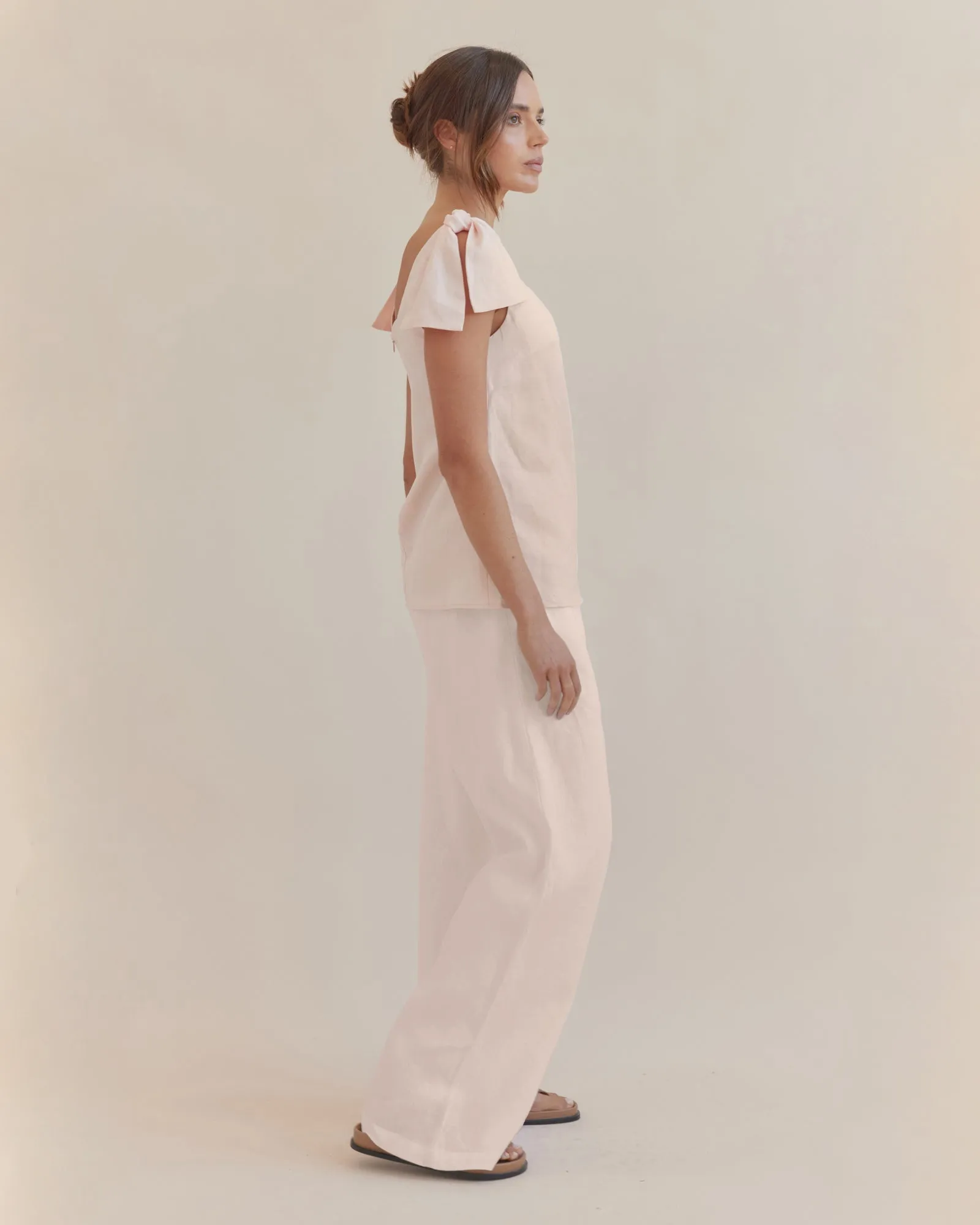 Mavie Bow Linen Top - Rosewater