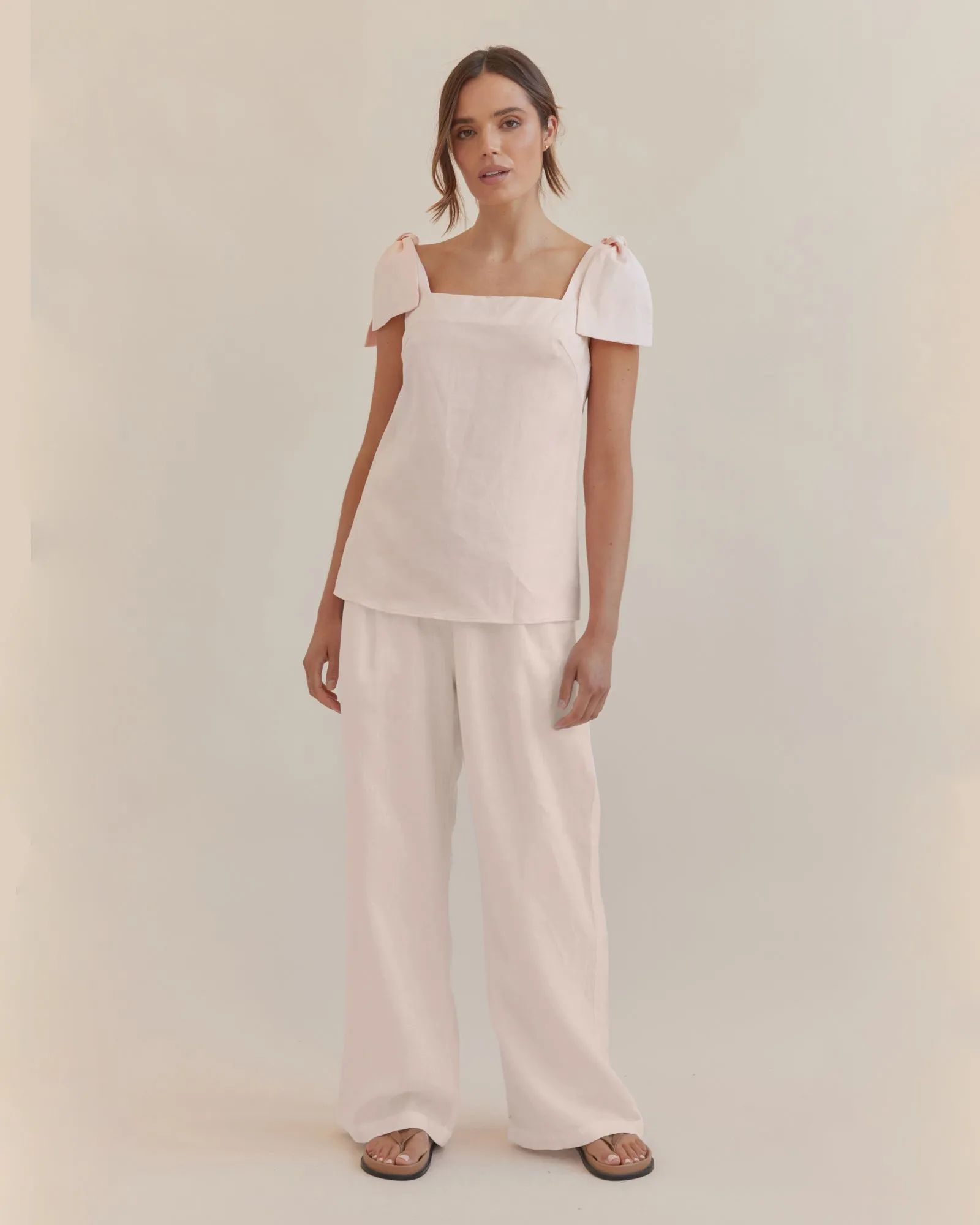 Mavie Bow Linen Top - Rosewater