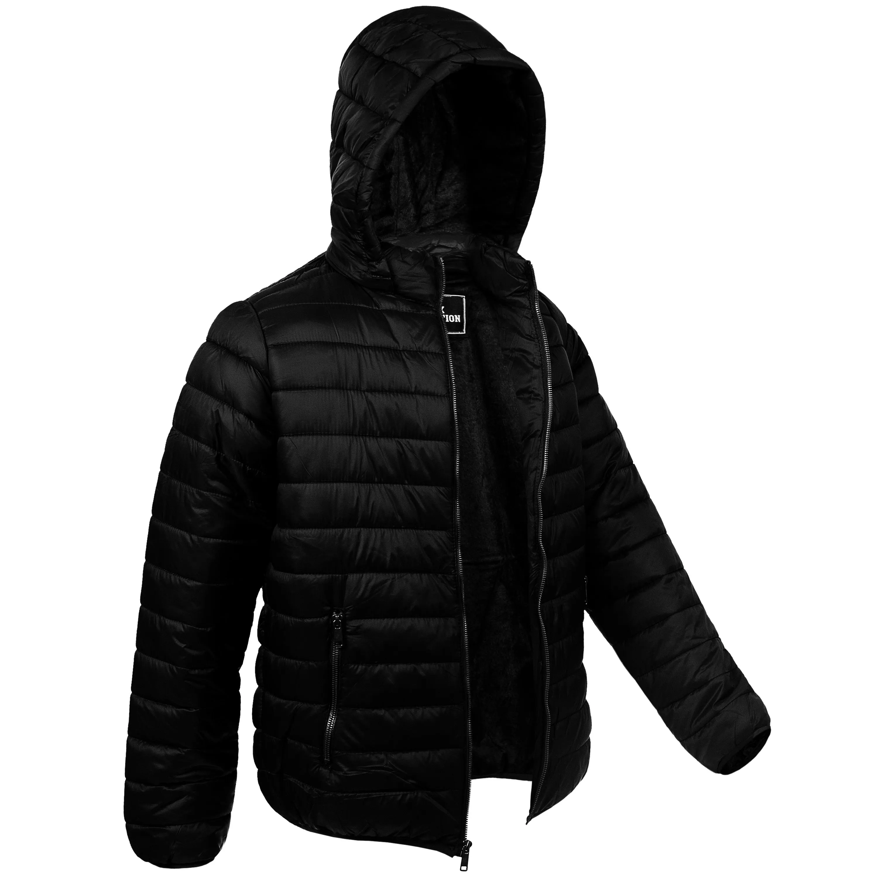 Men's Hooded Warm Winter Wholesale Coats in Black - Bulk Case of 12 Winter Jackets