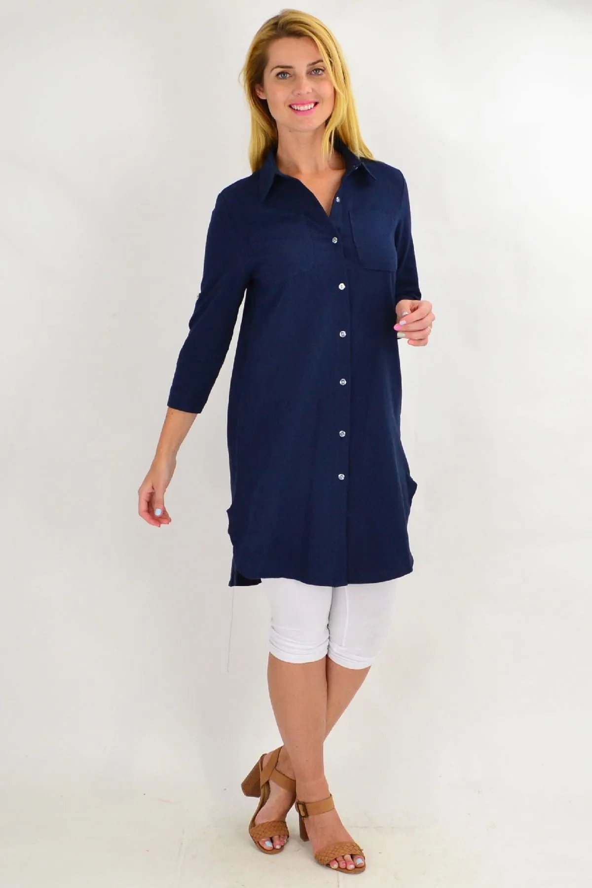 Navy Blue Summer Tunic Shirt