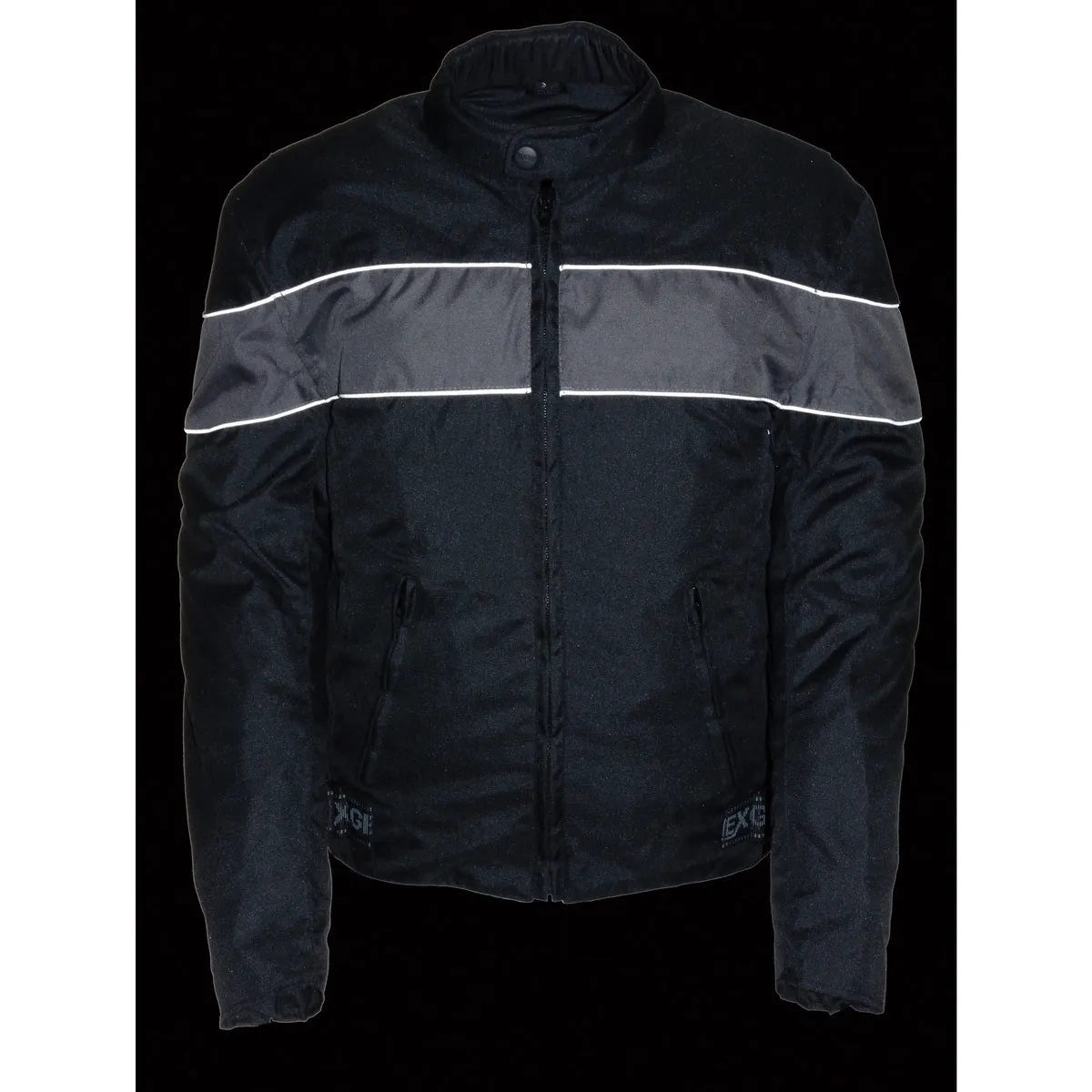 NexGen SH212101 Men's Black Textile Moto Jacket with Grey Reflective