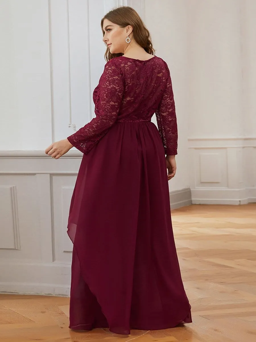 Plus Size Classic Floral Lace Bridesmaid Dress with Long Sleeve