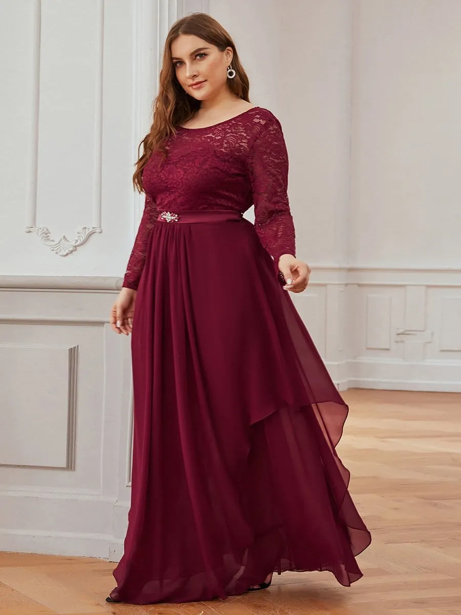 Plus Size Classic Floral Lace Bridesmaid Dress with Long Sleeve