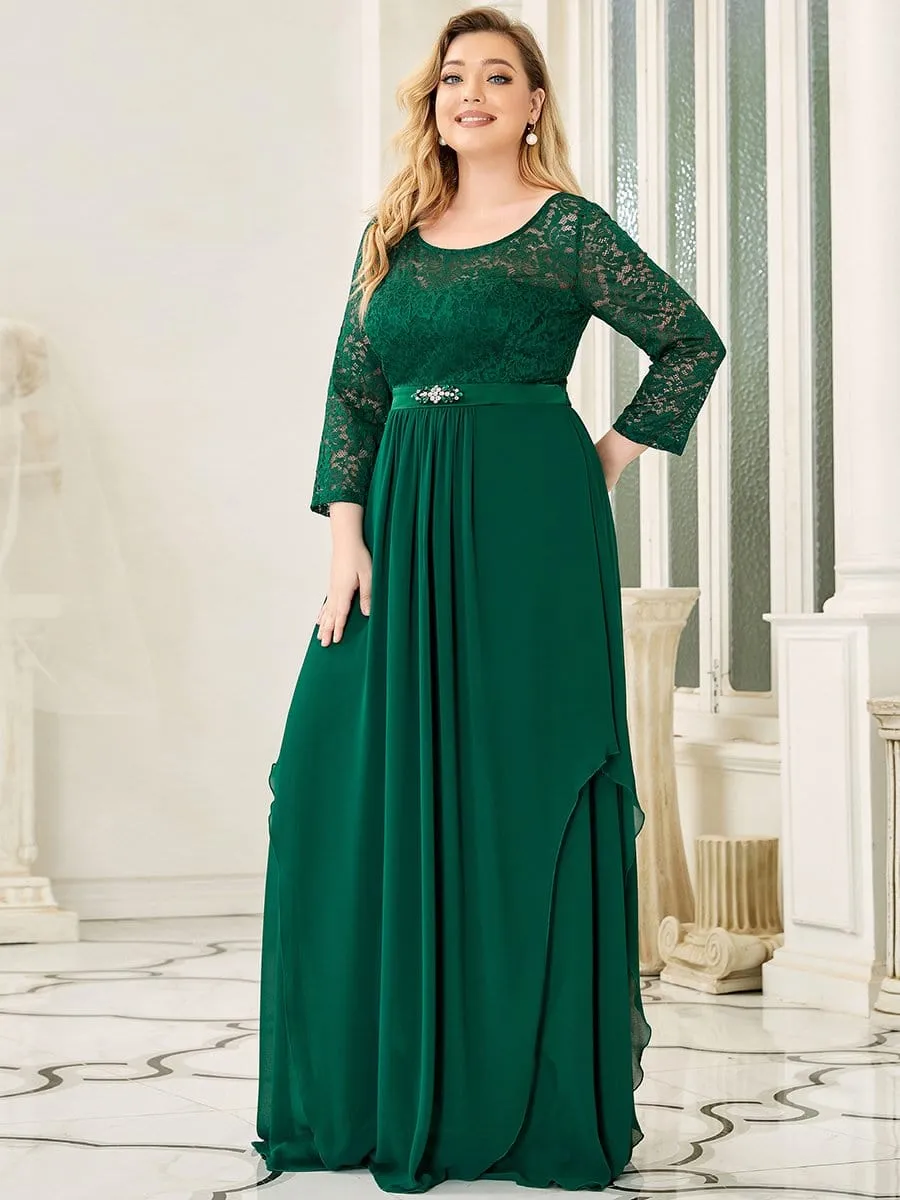 Plus Size Classic Floral Lace Bridesmaid Dress with Long Sleeve