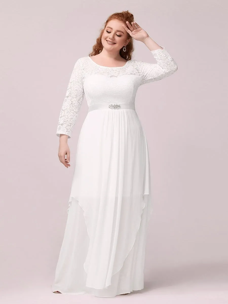 Plus Size Classic Floral Lace Bridesmaid Dress with Long Sleeve