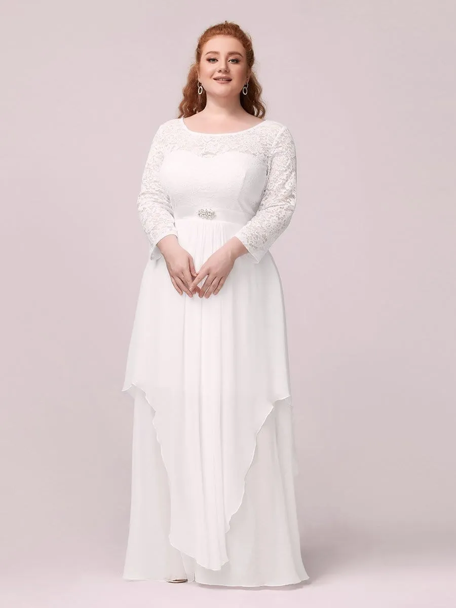 Plus Size Classic Floral Lace Bridesmaid Dress with Long Sleeve